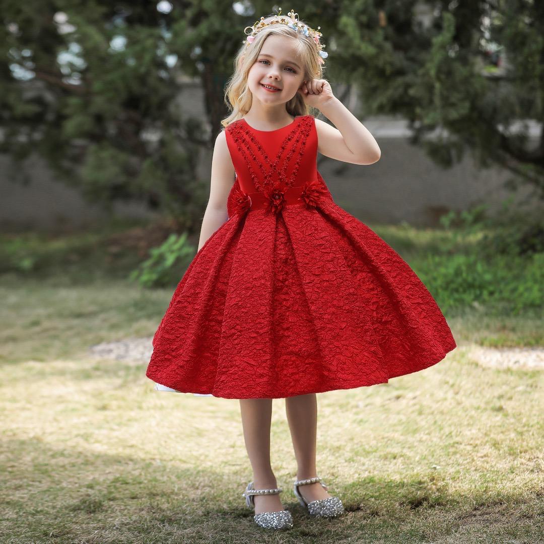 Girls Frock Style Party Dress 7-10 Year-Red